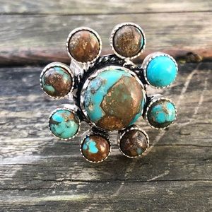 Sterling Turquoise Cluster Ring